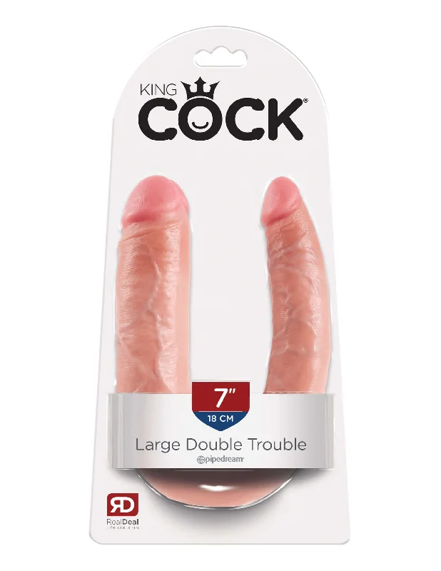 dildo texture trends-King Cock U-Shaped Large Double Trouble Flesh Beige Dildo Real Deal RD *