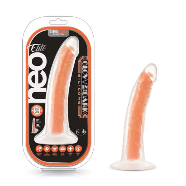 dildo unboxing testimonials-Neo Elite Glow In The Dark 7.5 inches Dual Density Cock Neon Orange Dildo