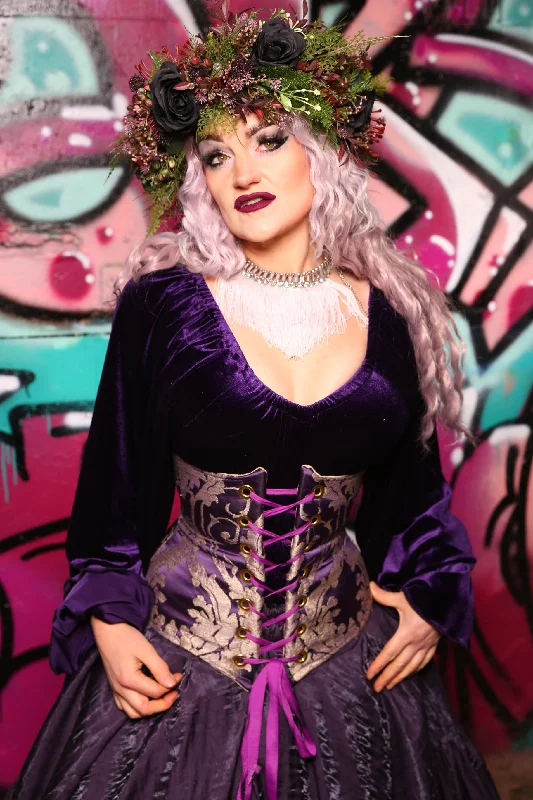 Corset with suede finish-Wench Corset In Royalty Damask #46 - The Orchid Oracle Collection