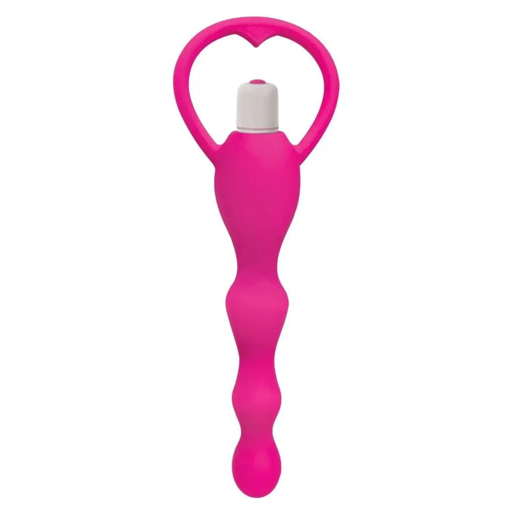 anal toys with temperature play-Curve Toys Gossip Rump Shaker Waterproof Silicone Beaded Vibrating Anal Plug Magenta