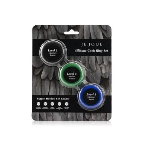 cock ring discreet guide solutions-Je Joue Silicone Cock Ring 3-Piece Set Black/Green/Blue