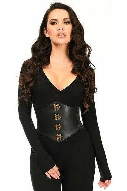 Corset for summer festival-Lavish Black Faux Leather Corset Belt Cincher w/Clasps