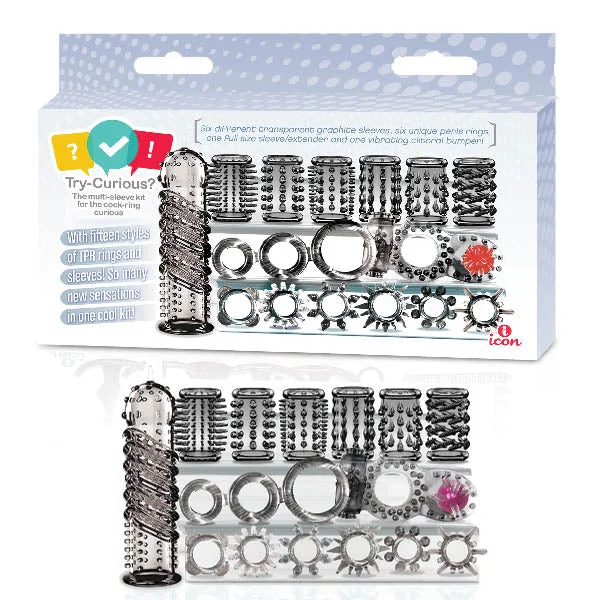 cock ring size solutions-Try-Curious Cock Ring & Sleeve Set - Clear - 15 Piece Set - IC8014-2