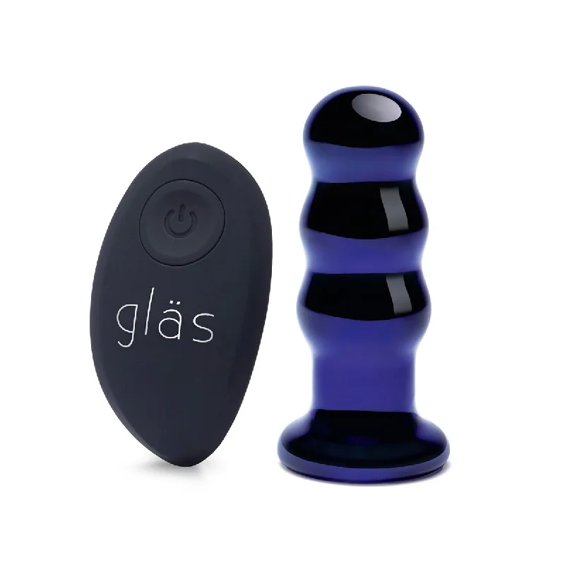 anal toys with smooth shape-GLAS Rechargeable Ribbed Butt Plug 3.5"