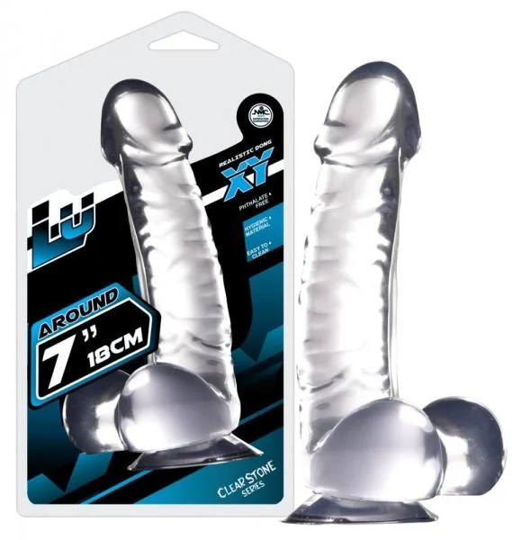 dildo ergonomic ratings-NMC LUXY 7 inch Clear Stone Series Realistic Dildo with Balls and Suction Cup