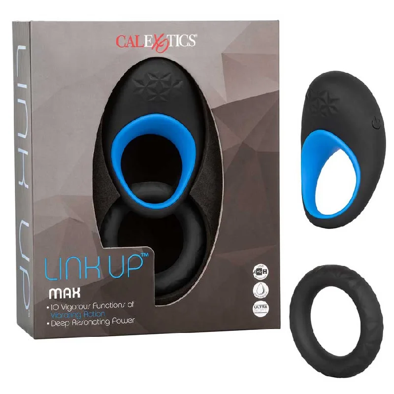 cock ring luxury reviews guide-Link Up Max Vibrating Silicone Cock Ring by Cal Exotics Black/Blue