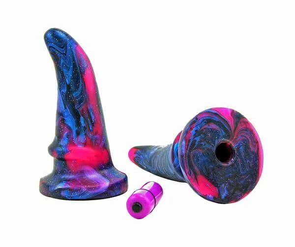 dildo suction qualities-Vixen Creations Vixskin Annie-O Vibrating Silicone Curved G-Spot Dildo Galaxy