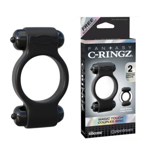 cock ring discreet solutions guide-Pipedream Fantasy C-Ringz Magic Touch Couples Ring With Dual Bullets Black