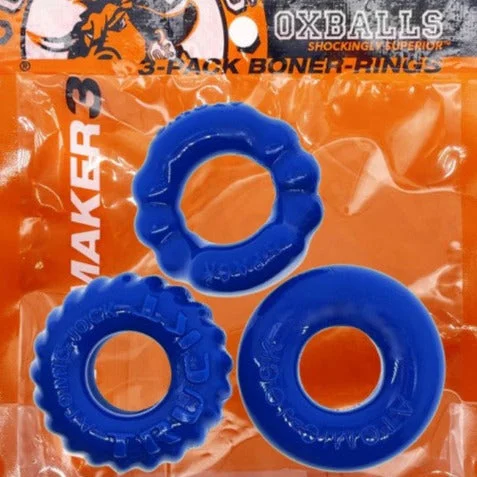 cock ring discreet guide reviews-Oxballs BONEMAKER 3 STYLE BONER COCK RINGS Pool Blue