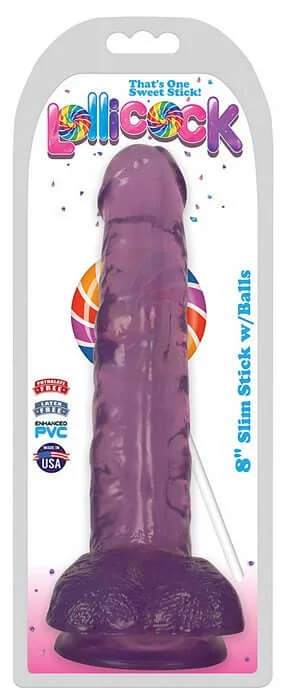 dildo artisan accessories-Lollicock 8 inches Slim Stick Grape Ice Purple Dildo with Balls