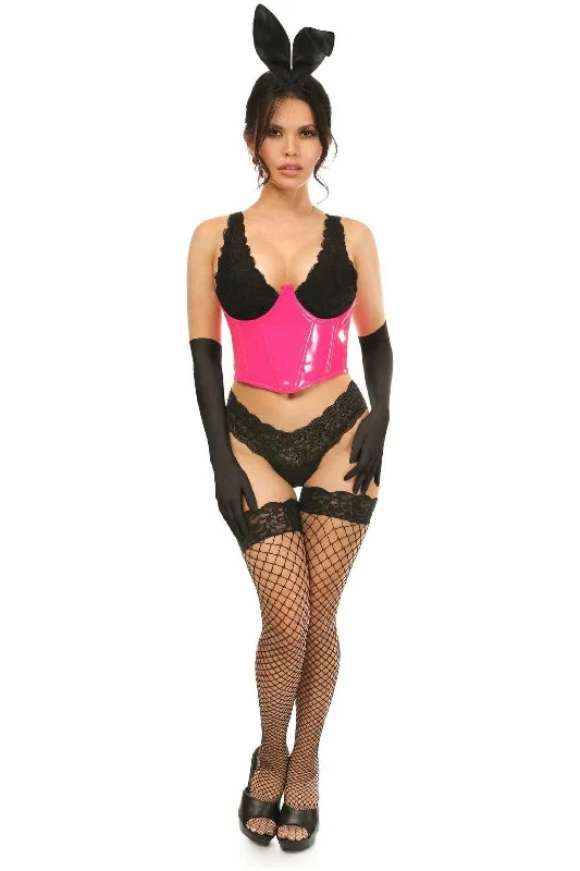 Corset for tall forms-Lavish 4 PC Pink PVC Bunny Corset Costume