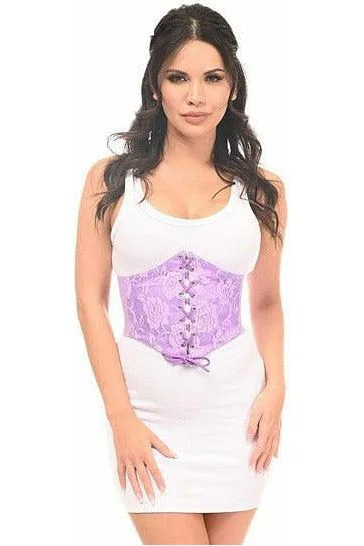 Corset with floral stitching-Lavish Lt Purple Lace Corset Belt Cincher