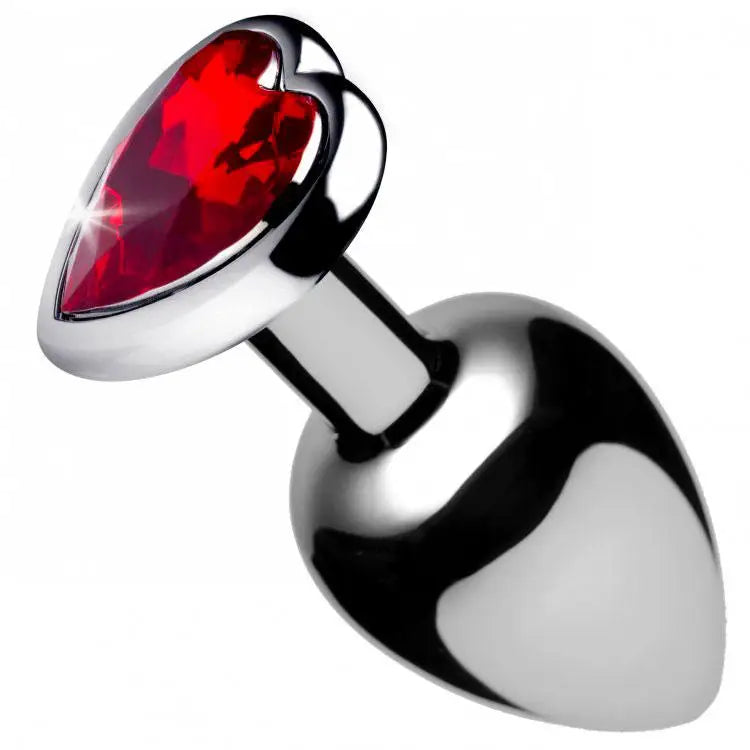 anal toys for intimate vibes-3.6-inch Stainless Steel Silver Medium Anal Plug with Red Heart Gem