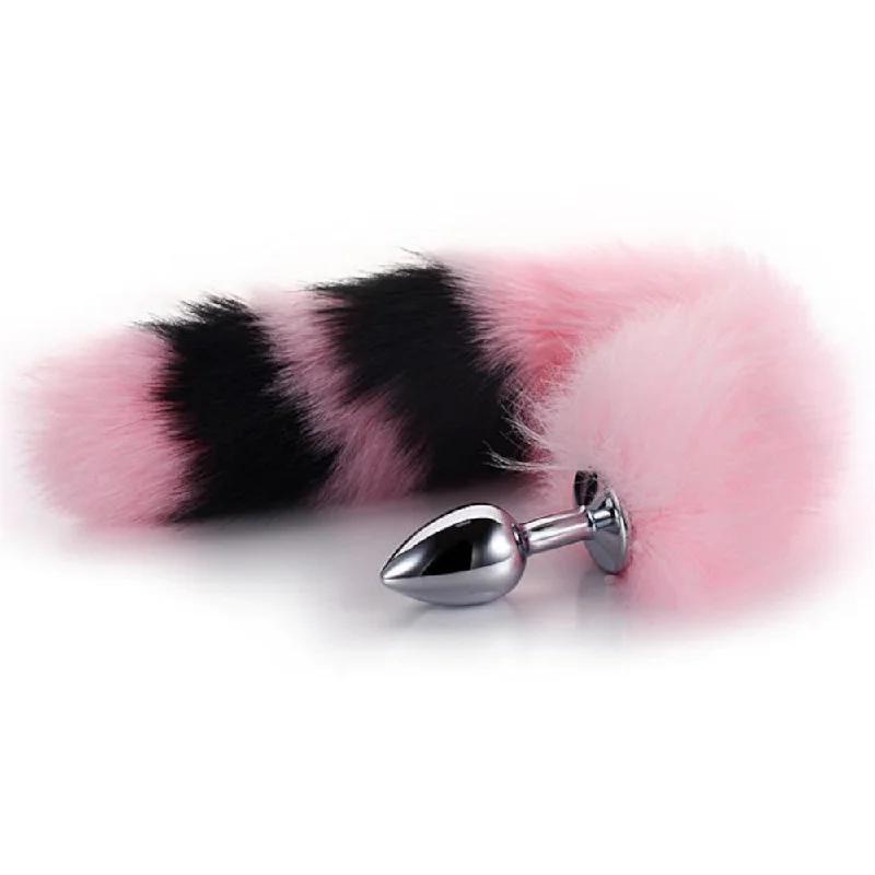 beginner-friendly anal toys kit-Pink with Black Anal Fox Metal Tail, 14"