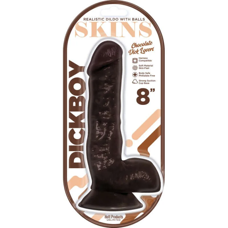 dildo unboxing tutorials-Dickboy Skins Chocolate Lovers 8 inches Dildo