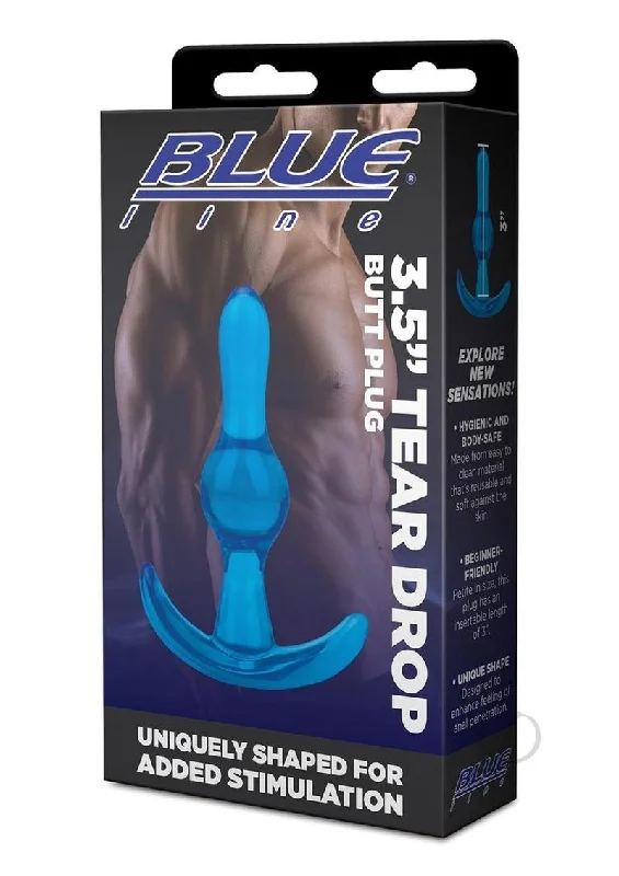 anal toys for couple intimacy-Blue Line Tear Drop Butt Plug 3.5 Blu