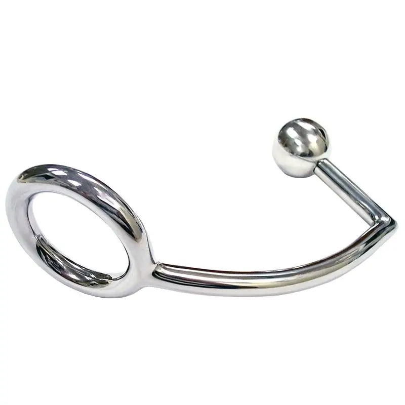 anal toys with curved shape-Rouge Garments Stainless Steel Silver Cock Ring with Anal Probe