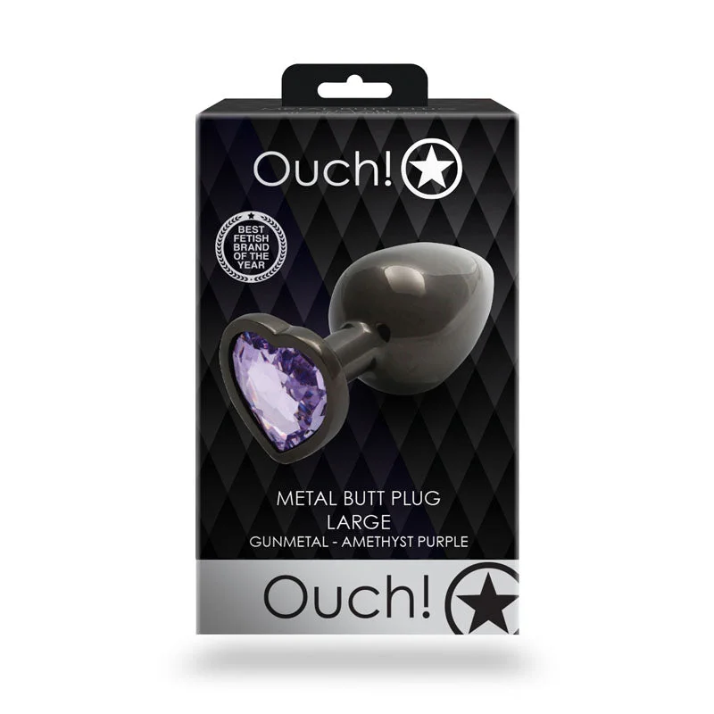 anal toys for couple playtime-OUCH! Heart Gem Gunmetal Butt Plug - Large