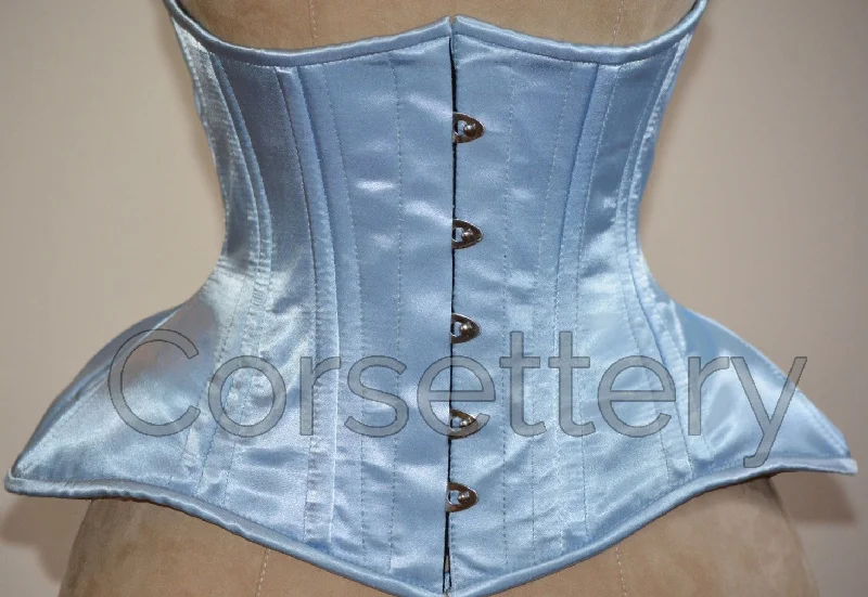 Corset with lace trim-Very wide hips double row steel boned underbust corset from satin. Real waist training corset for tight lacing. Gothic, steampunk corset