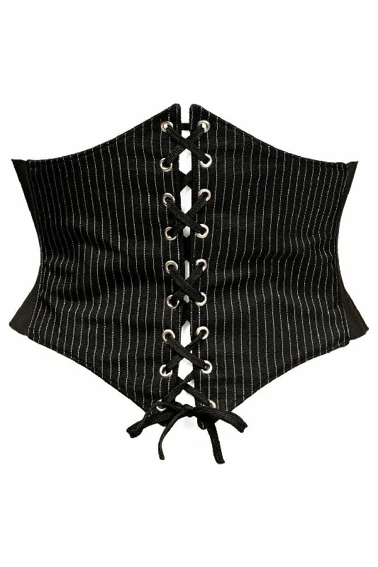 Corset with silk trim-Lavish Pinstripe Corset Belt Cincher