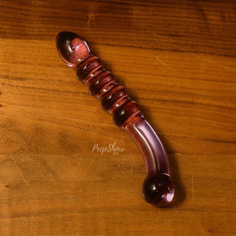 dildo weight manuals-9" Purple Rain Ribbed Dildo by Gläs