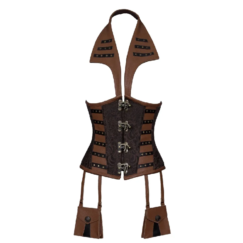 Red velvet corset-Xuxa Steampunk Devil Collar Underbust Corset Coffee Black