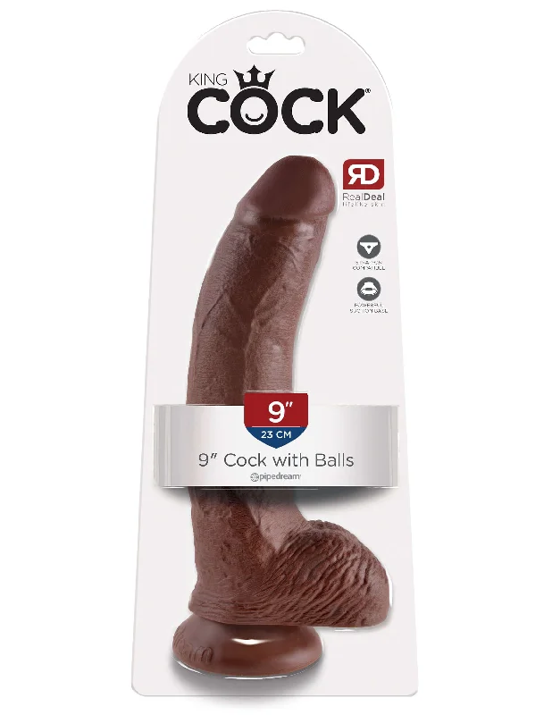 dildo charging tools-King Cock 9 inches with Balls Brown Dildo Real Deal RD