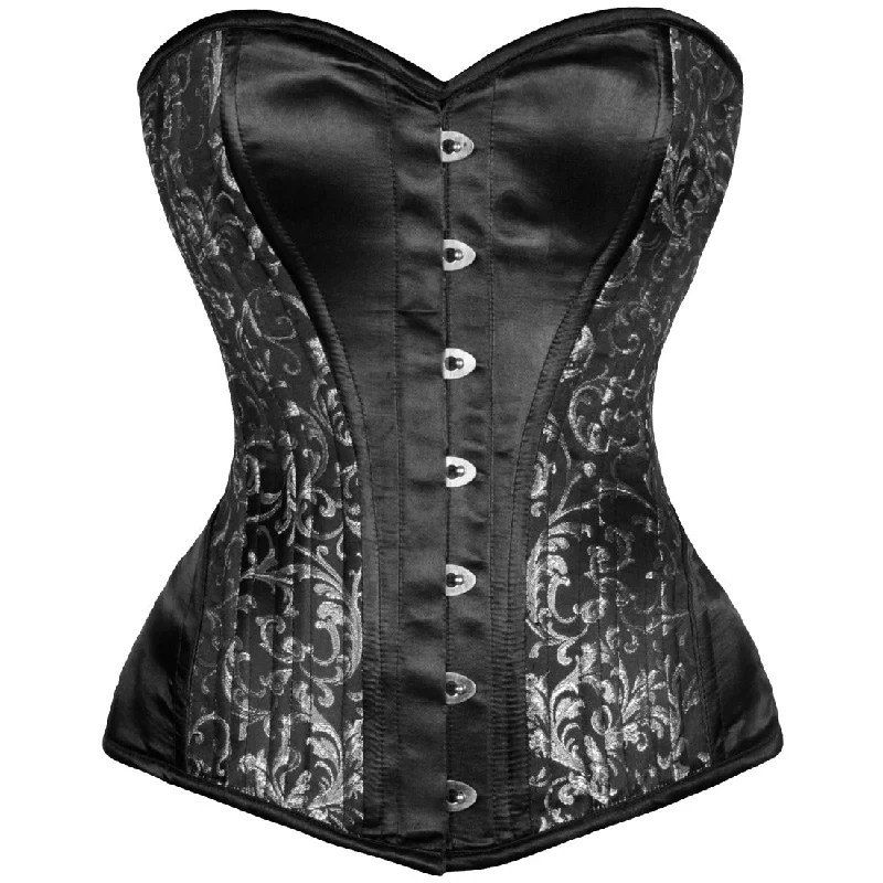 Corset with velvet straps-Tzila black Classy underbust brocade satin corset