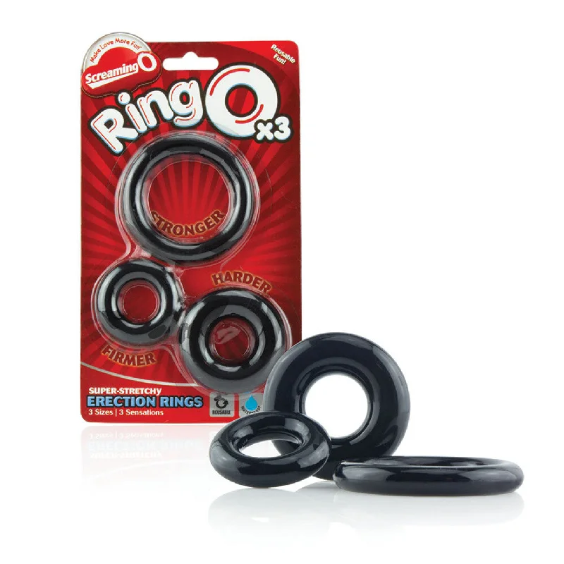 cock ring couple hacks guide-Screaming O RingO x 3 Super Stretchy Erection Rings Black Cock Rings