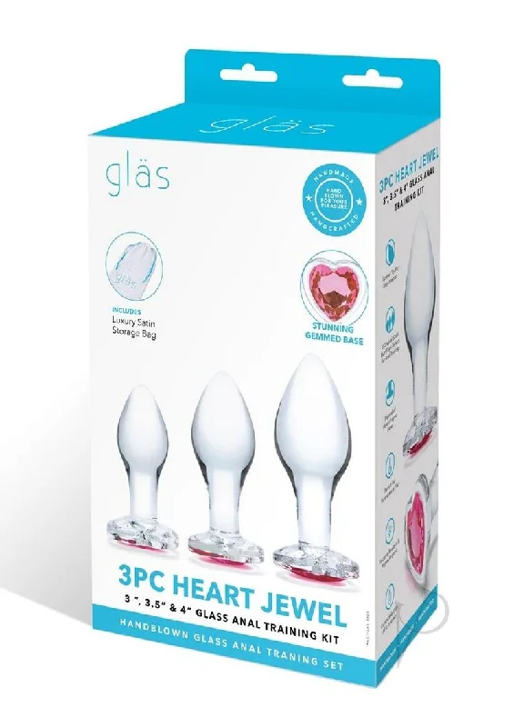 anal toys for couple relaxation-Heart Jewel Glass Anal Training 3pc Clr