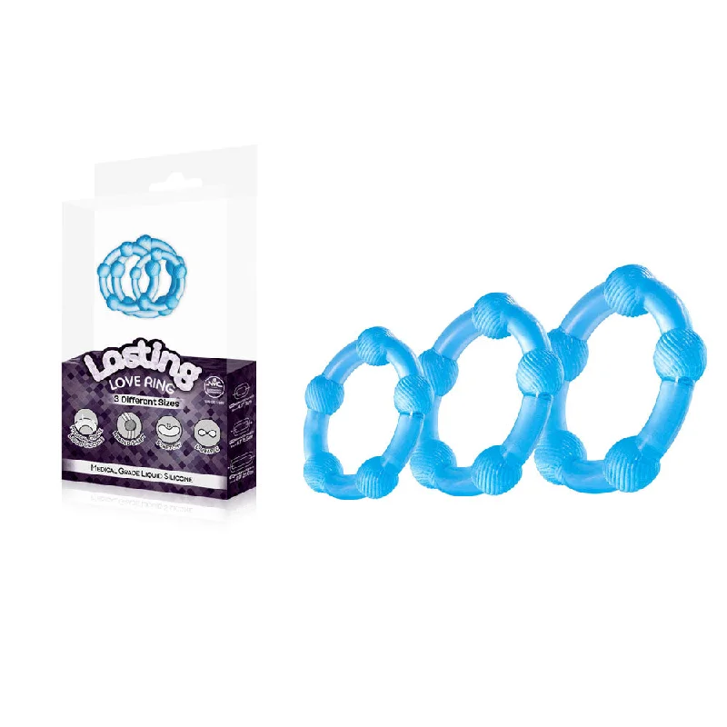 cock ring maintenance guide-Lasting Love Ring 3 Piece Set - Blue - Blue Beaded Cock Rings - Set of 3 Sizes