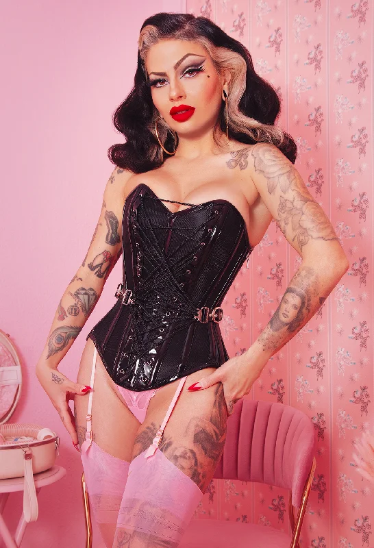 Corset with velvet straps-Bound Curvy Sweetheart Overbust