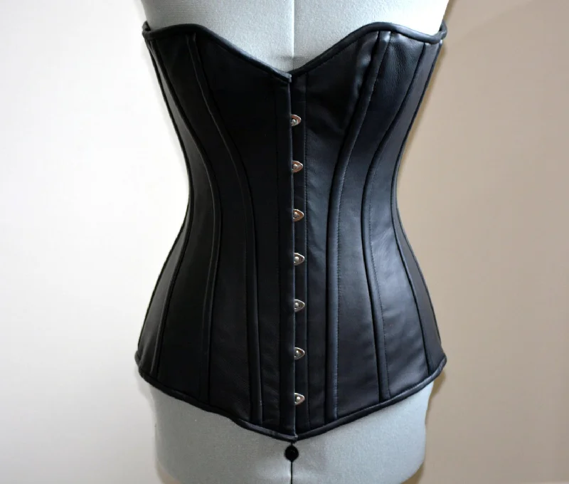 Black satin corset-Exclusive lambskin long corset on steel bones, black, brown, white, red. Gothic, steampunk, bdsm, authentic waist training corset for tall