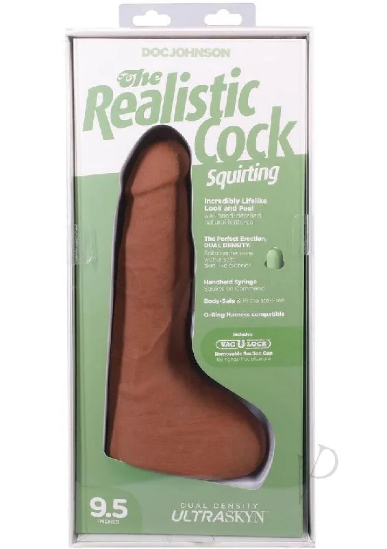 dildo safety tutorials-The Realistic Cock Squirting 9.5-Inch ULTRASKYN Vac-U-Lock Dildo Caramel