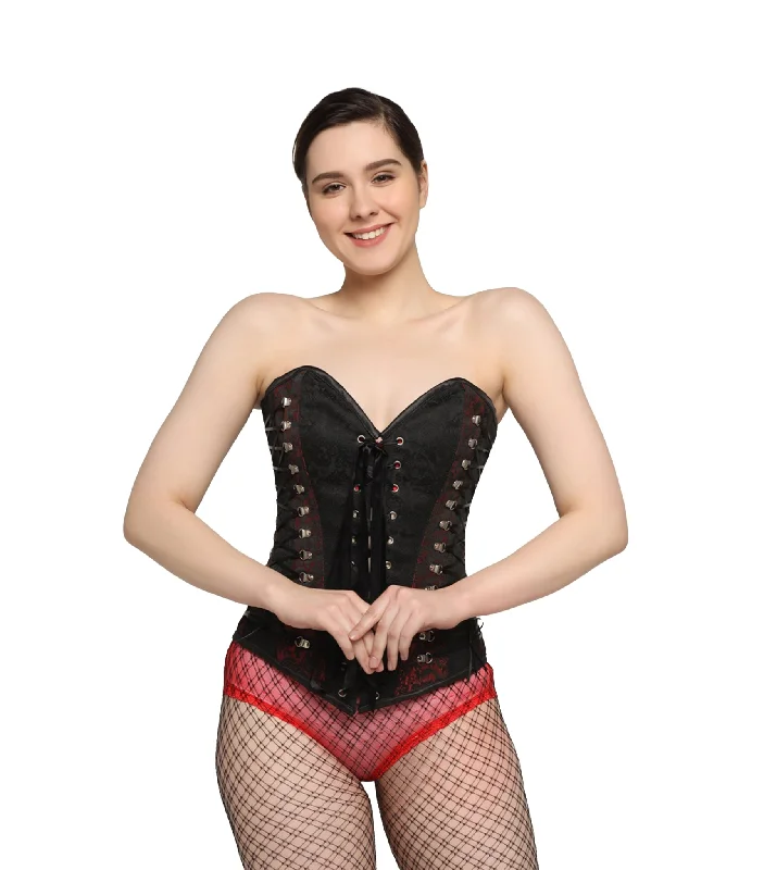 Corset with embroidery trim-Black/Red Overbust corset