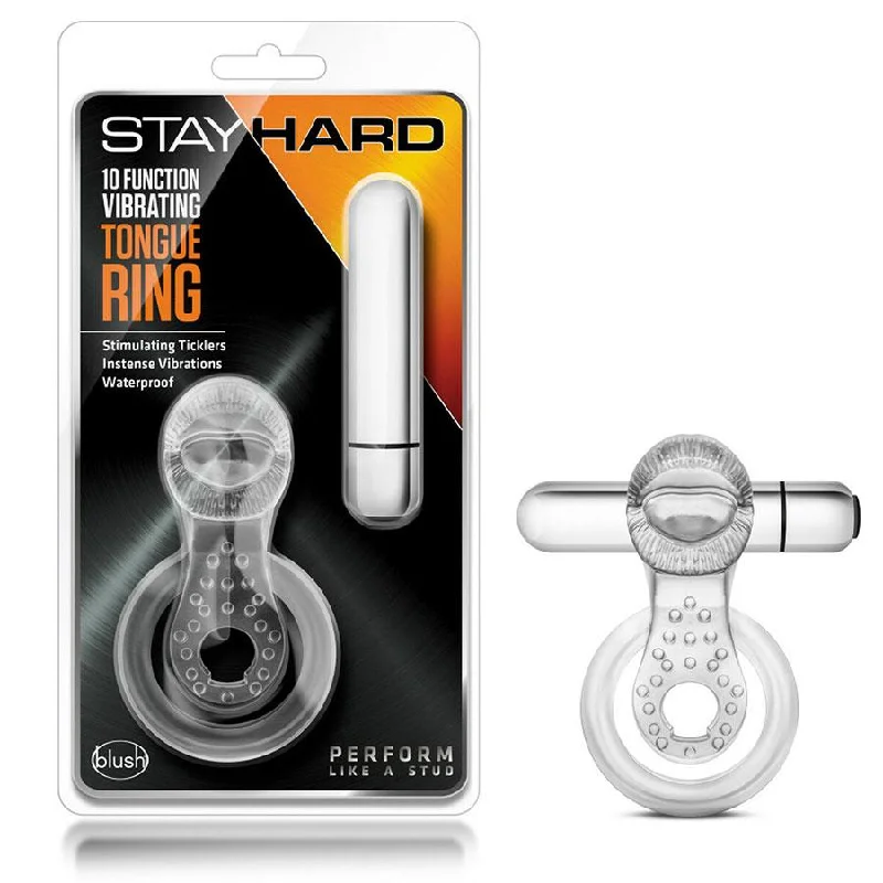 cock ring style reviews guide-Stay Hard 10 Function Vibrating Clear Tongue Cock and Ball Ring by Blush Novelties