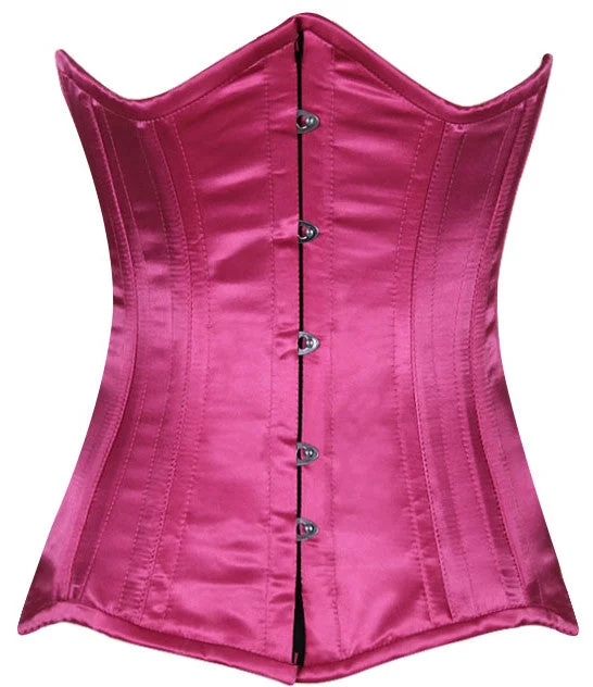 Corset with suede overlay-Real double row steel boned underbust corset from satin in a fashionable fuchsia color.