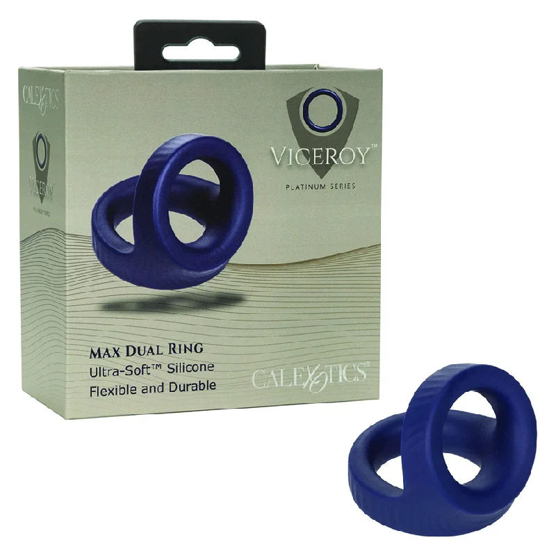 cock ring style benefits guide-Viceroy Max Dual Ring Blue Silicone Cock and Ball Ring by Cal Exotics