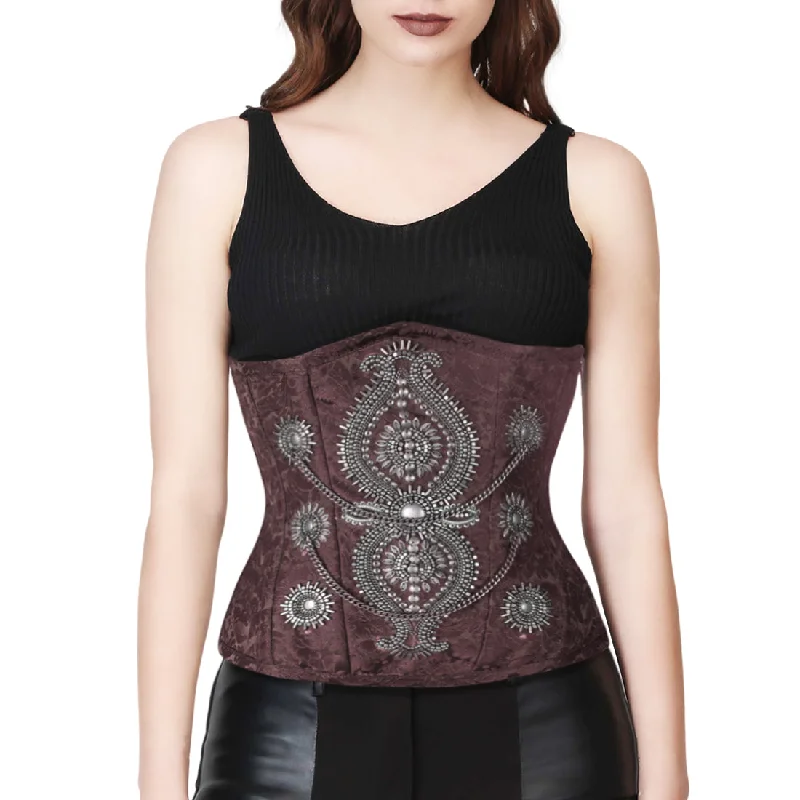 Corset with suede straps-The EMBALISHED UNDERBUST WAISTREDUCING STEAMPUNK BROWN CORSET