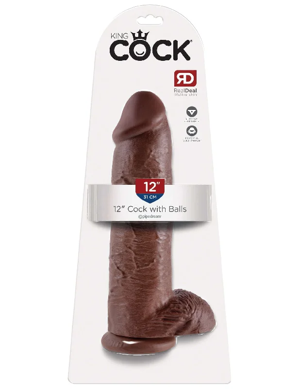 dildo unboxing accessories-King Cock 12 inches with Balls Brown Dildo Real Deal RD