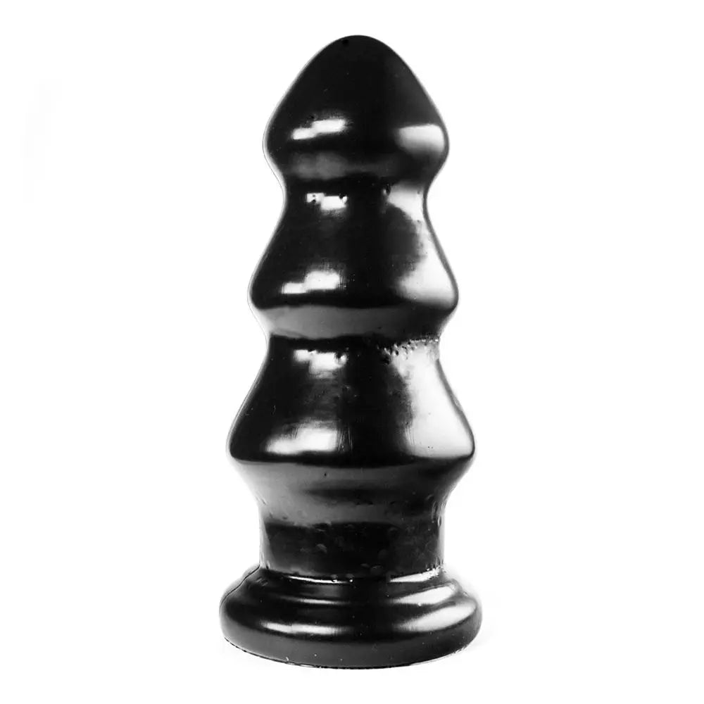 long-lasting anal toys battery-9-inch Mister b Black Large Ribbed Anal Butt Plug