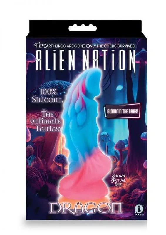 dildo testimonial accessories-Alien Nation Glow Dragon Dildo - Multicolor Glow-in-the-Dark Silicone Fantasy Dildo