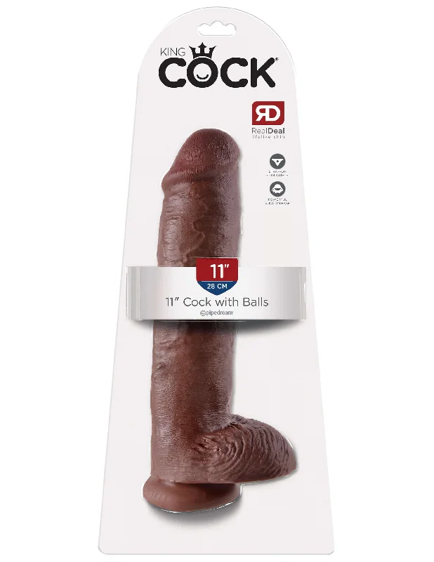 dildo realism accessories-King Cock 11 inches with Balls Brown Dildo Real Deal RD *