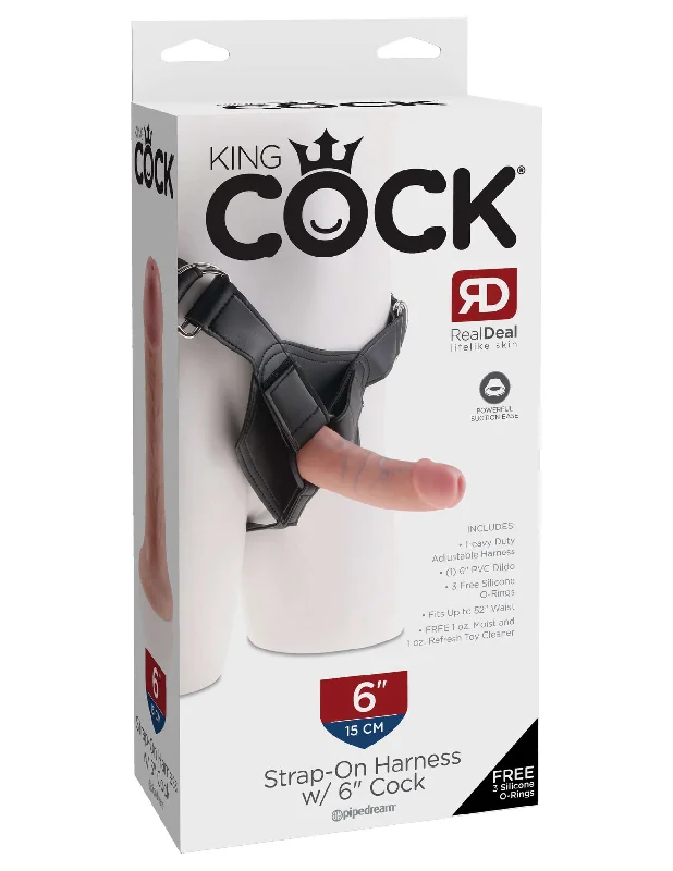 dildo durability enhancements-King Cock Strap-On Harness with 6-Inch Beige Realistic Dildo - Real Deal RD