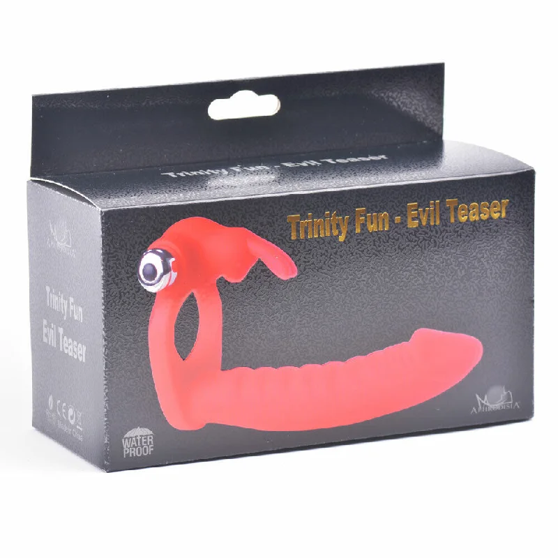 cock ring couple tips-Trinity Silicone Vibrating Rabbit Cock Ring Dual Penetration Dildo Sex Toy Red