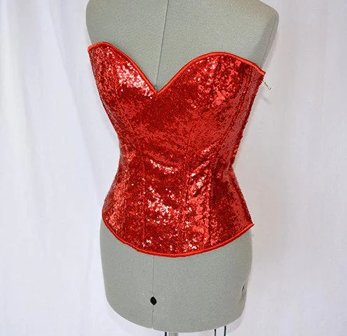 Corset with lace straps-Shiny sequins overbust authentic corset with long hip-line. Steel-boned corset for tight lacing. Prom, vintage, burlesque, valentine corset