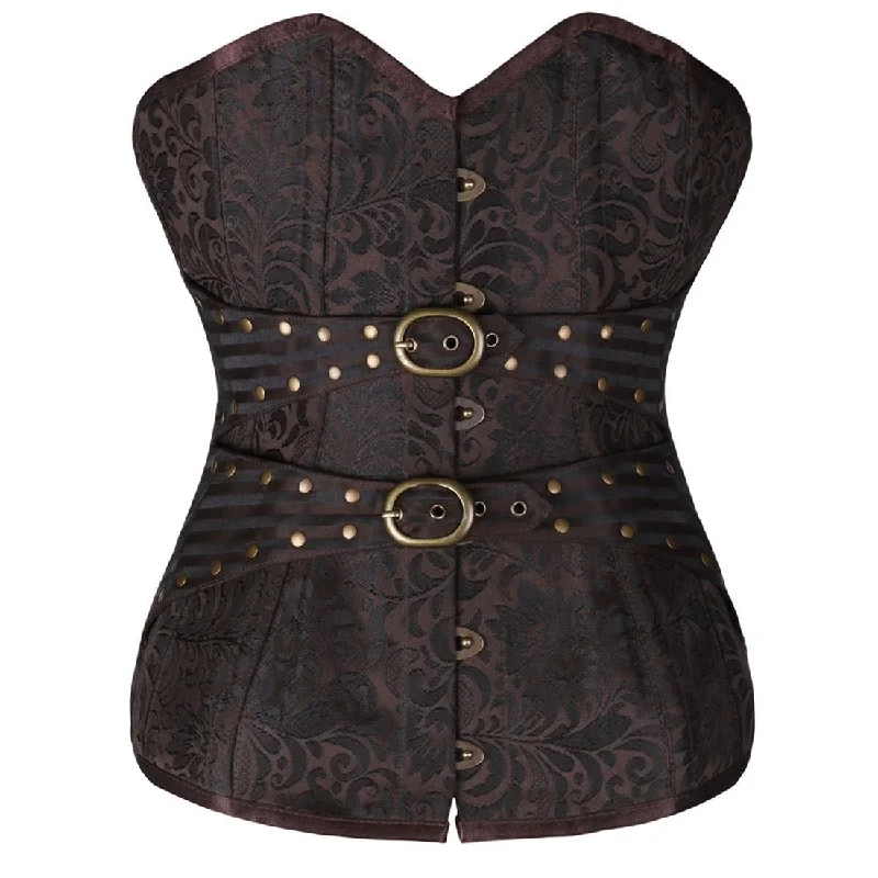 Corset with plaid fabric-Wendy Steampunk Overbust Corset Coffee Black