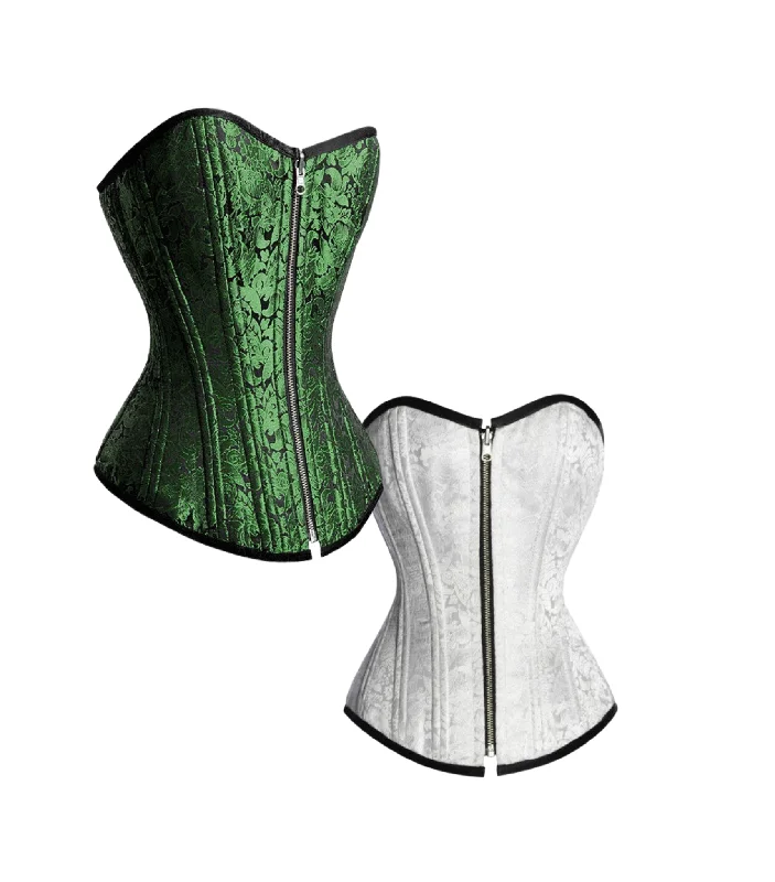 Corset with satin finish-Green /White Reversible Overbust Waist Training Corset