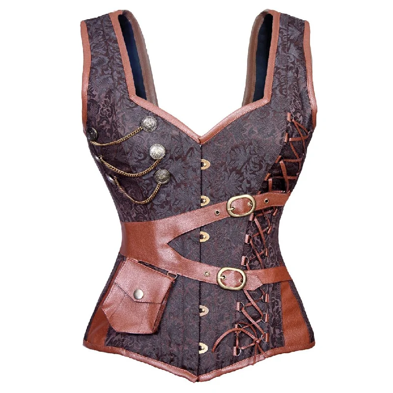 Corset with brocade fabric-Naamah Steampunk Authentic Steel Boned Overbust Corset