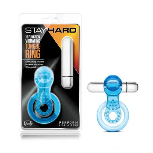 cock ring couple tips reviews-Blush Stay Hard 10 Function Vibrating Tongue Ring Blue